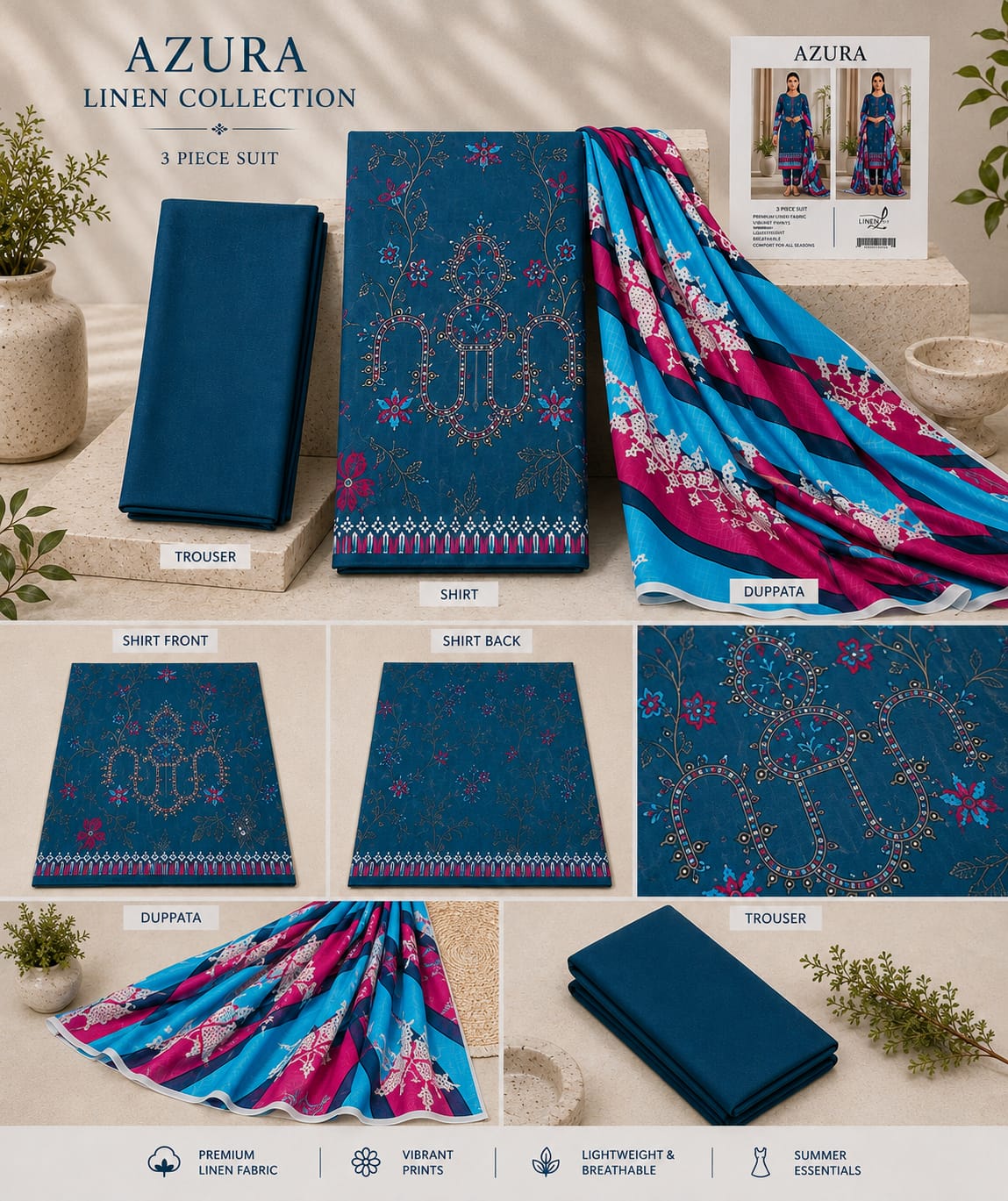 Azura Linen Lux Embroidered 3PC Suit