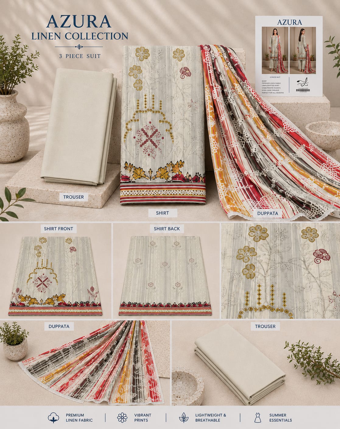 Azura Linen Lux Embroidered 3PC Suit