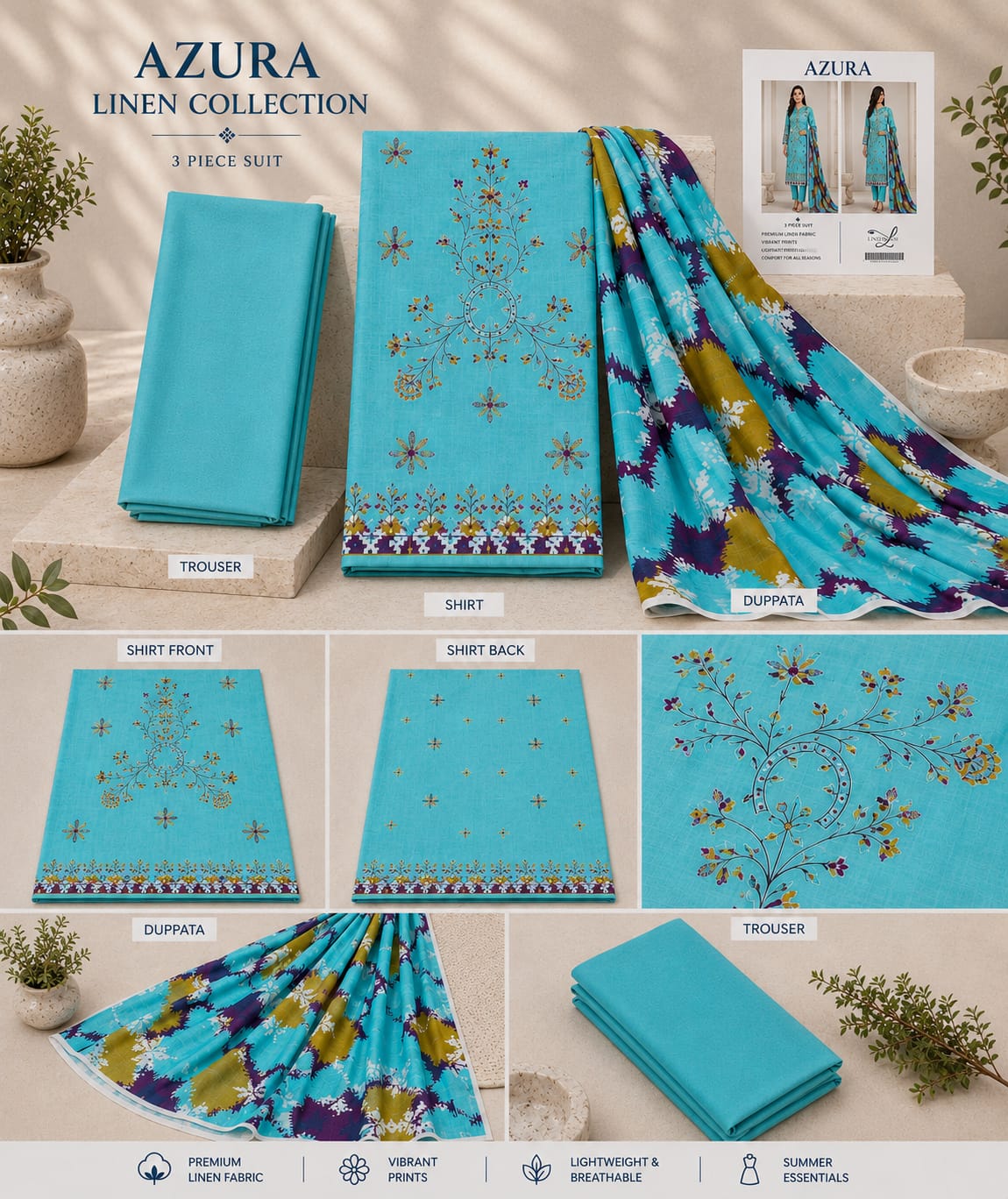 Azura Linen Lux Embroidered 3PC Suit