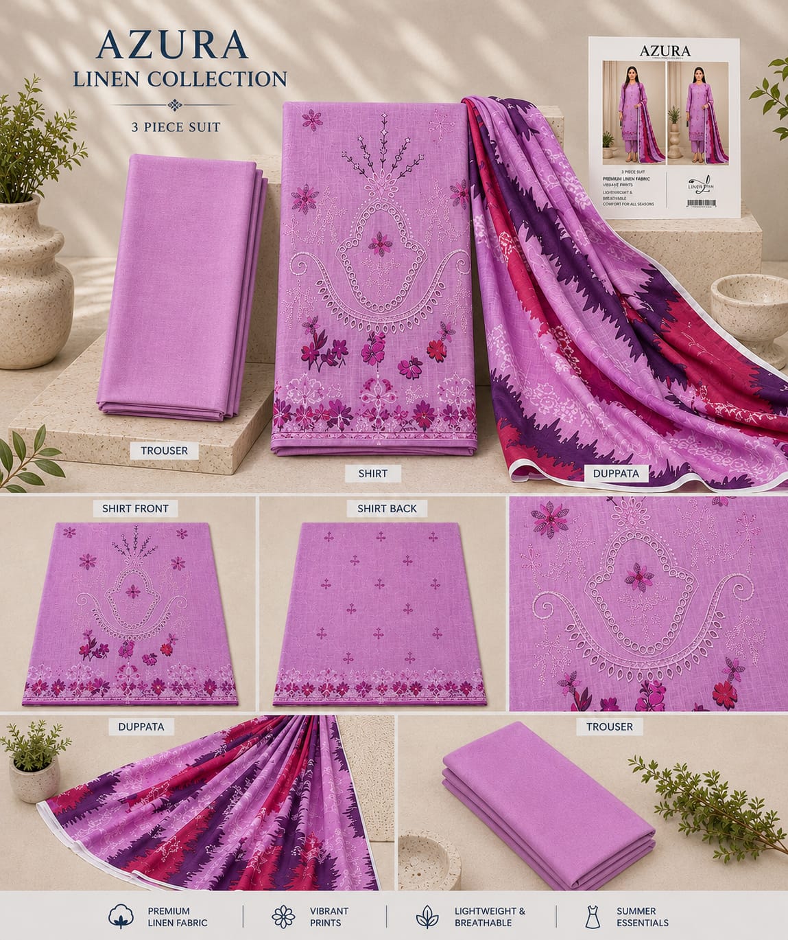 Azura Linen Lux Embroidered 3PC Suit