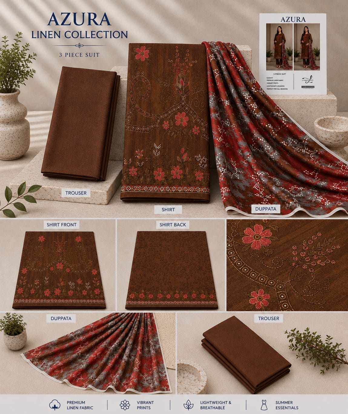 Azura Linen Lux Embroidered 3PC Suit