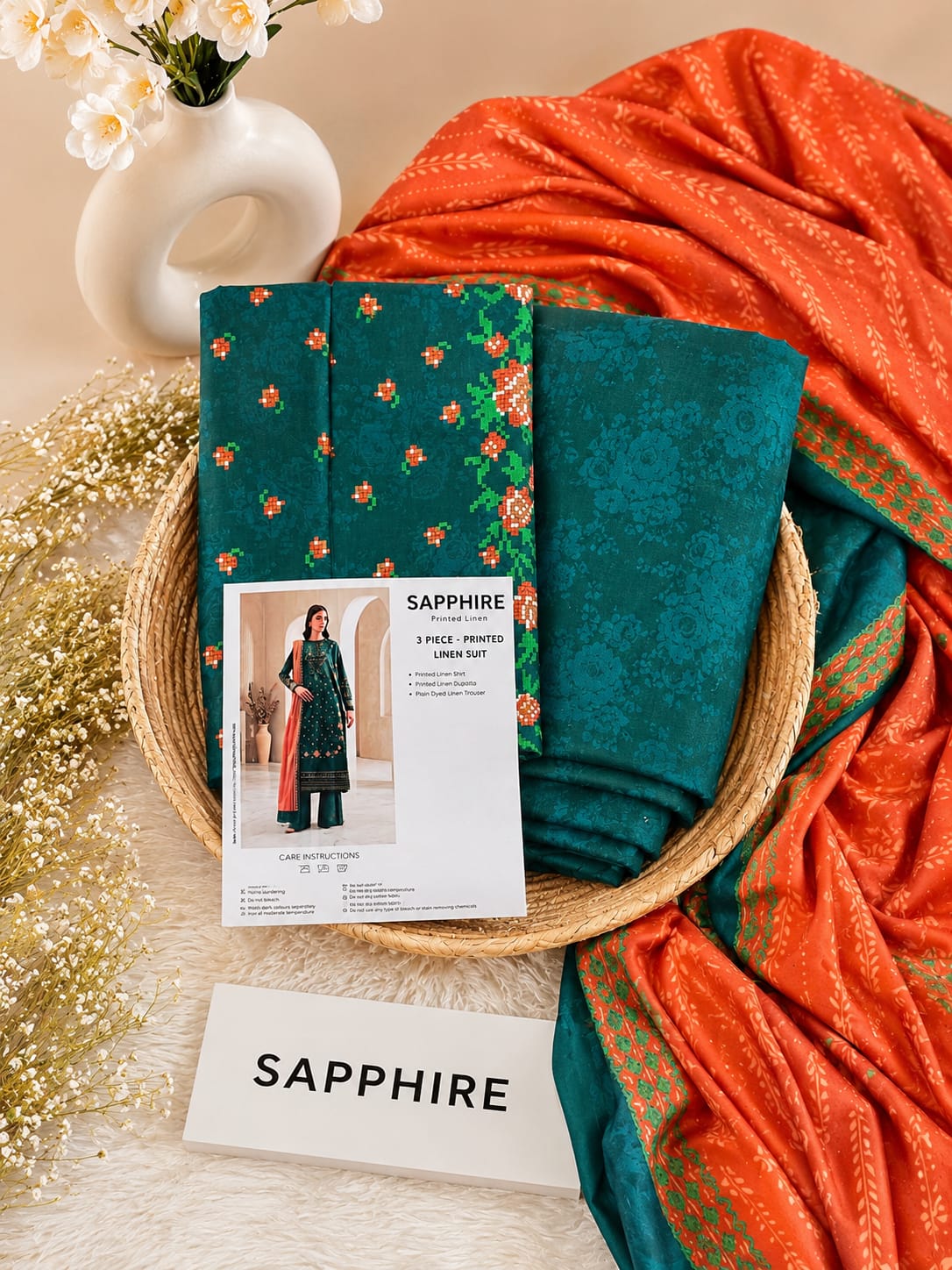 Sapphire Print Linen 3PC Suit Winter Collection 2026