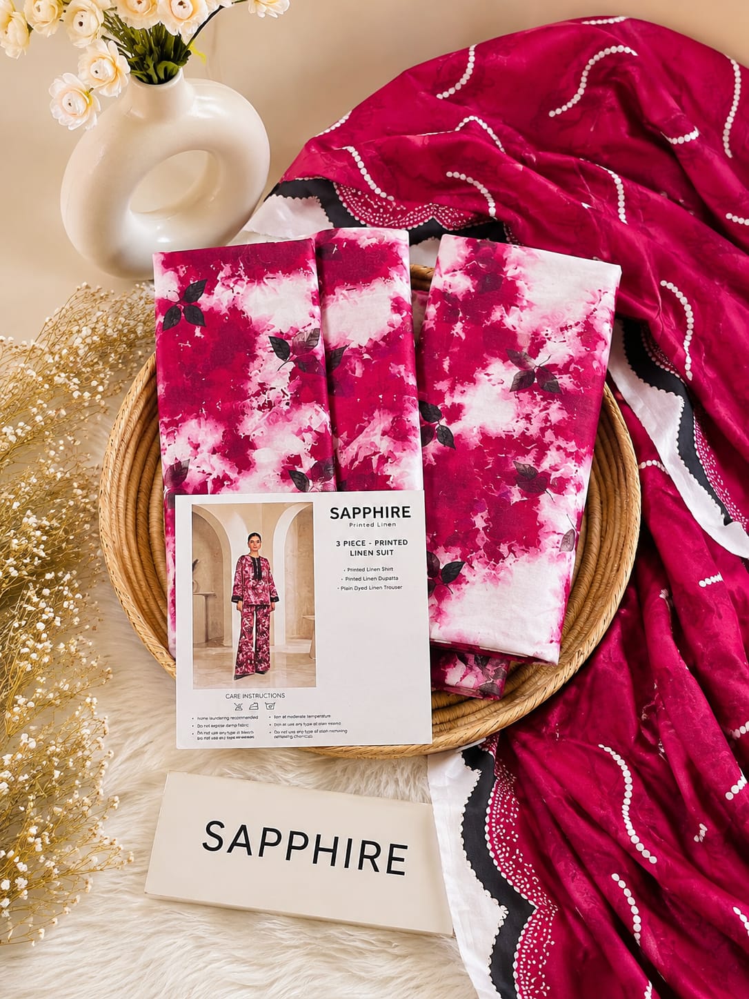 Sapphire Print Linen 3PC Suit Winter Collection 2026