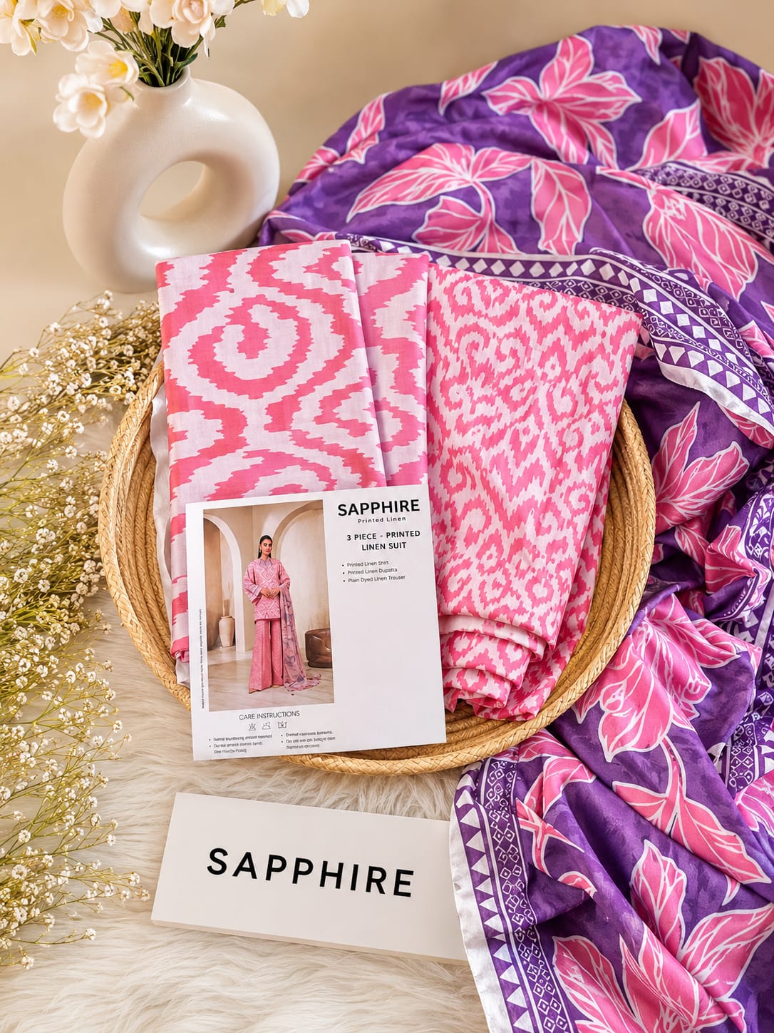 Sapphire Print Linen 3PC Suit Winter Collection 2026