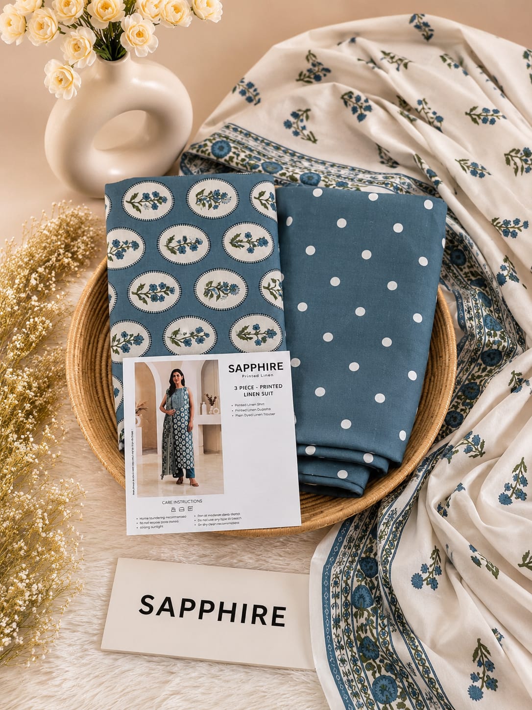 Sapphire Print Linen 3PC Suit Winter Collection 2026