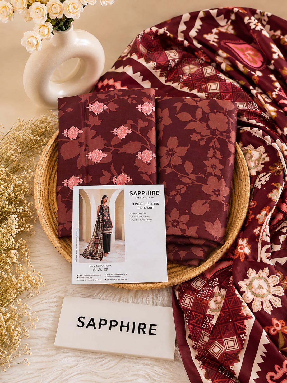 Sapphire Print Linen 3PC Suit Winter Collection 2026