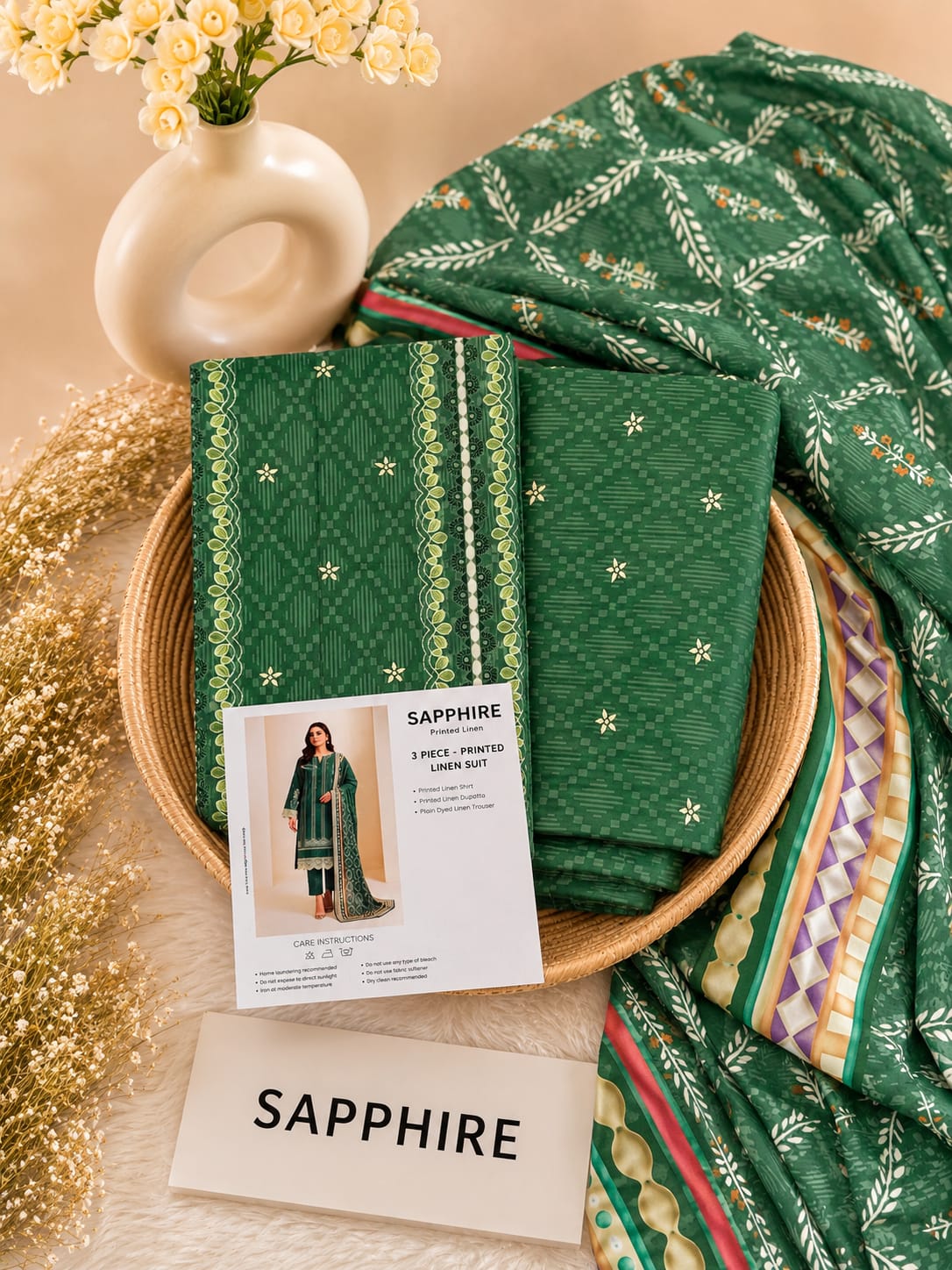 Sapphire Print Linen 3PC Suit Winter Collection 2026