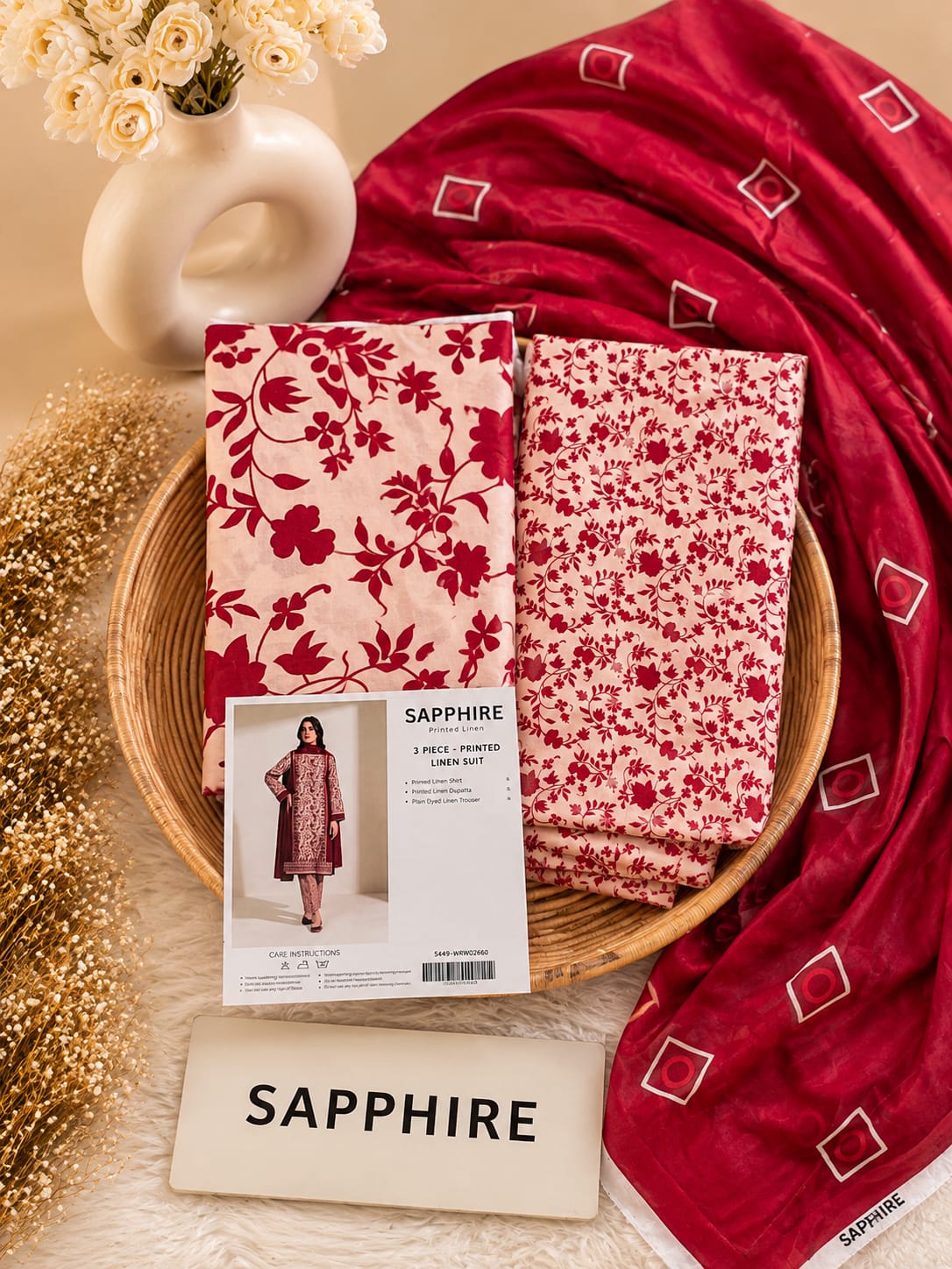Sapphire Print Linen 3PC Suit Winter Collection 2026