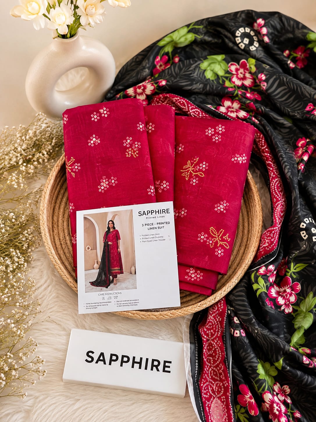 Sapphire Print Linen 3PC Suit Winter Collection 2026