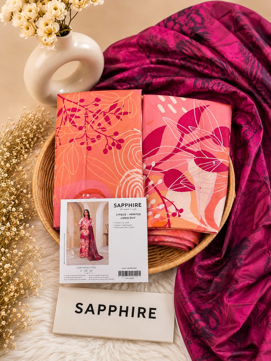 Sapphire Print Linen 3PC Suit Winter Collection 2026