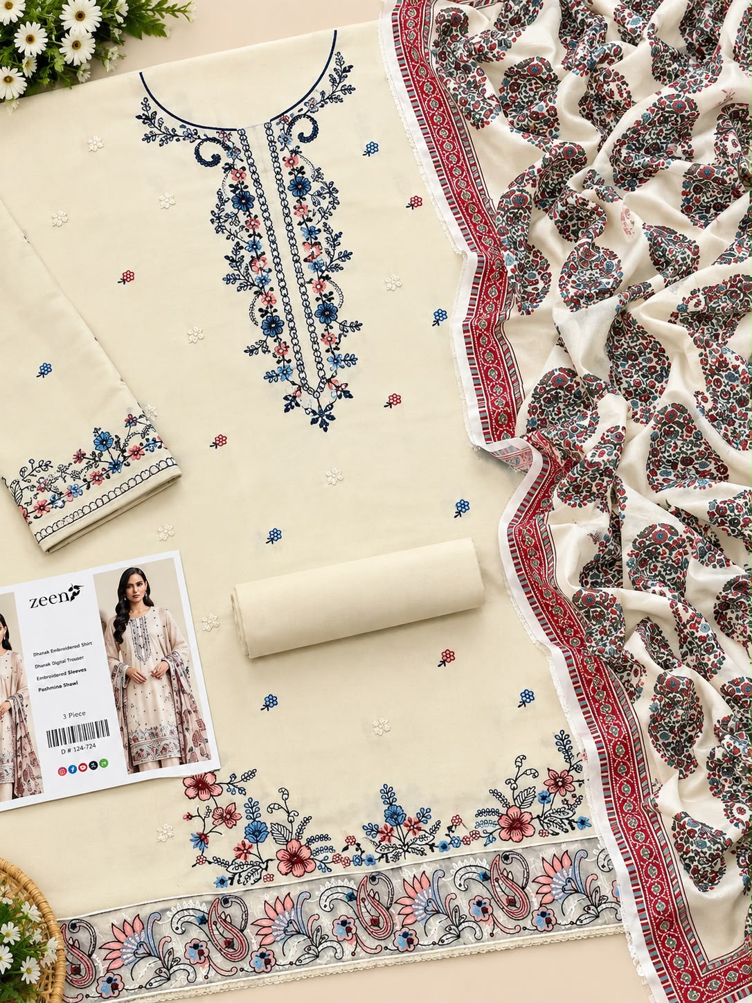 Mix Brand Luxury Dhanak Emb 3PC Vol-8