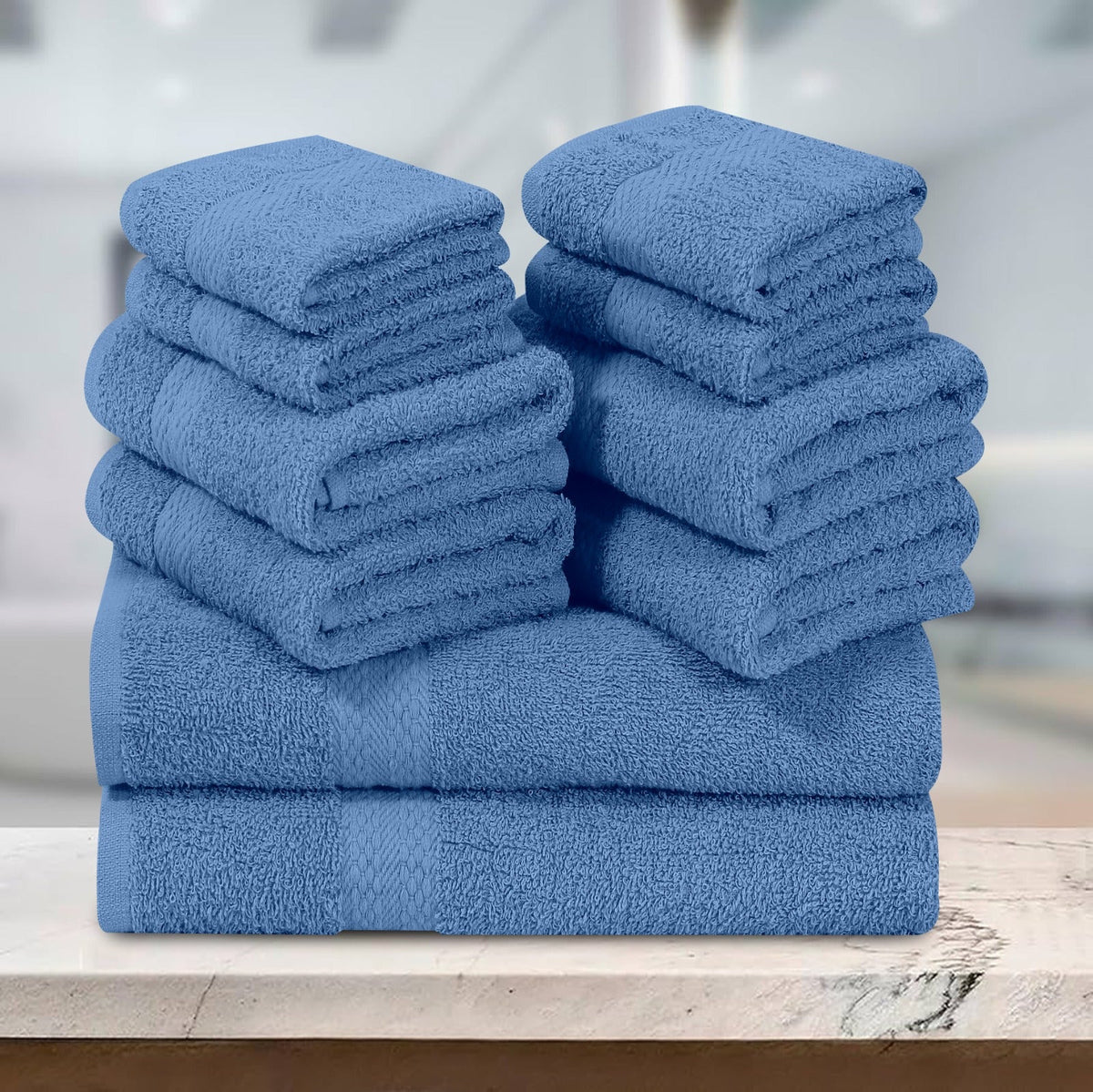 Elovery 10 Pieces Sky Blue Towel Set – Soft & Absorbent Luxury Bathroom Collection