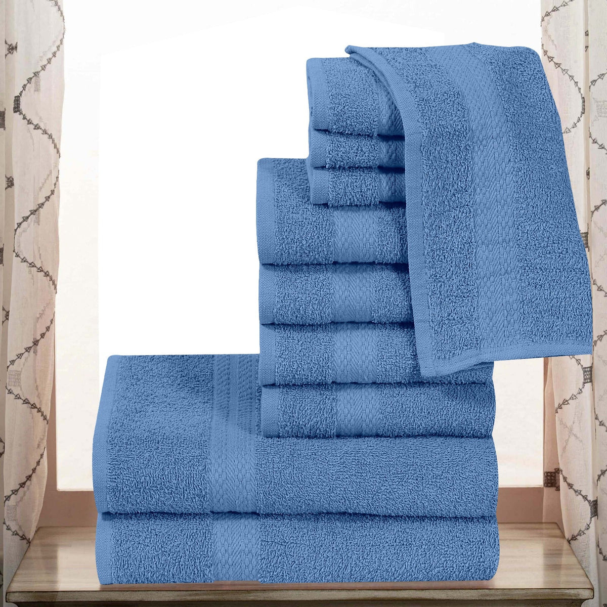 Elovery 10 Pieces Sky Blue Towel Set – Soft & Absorbent Luxury Bathroom Collection