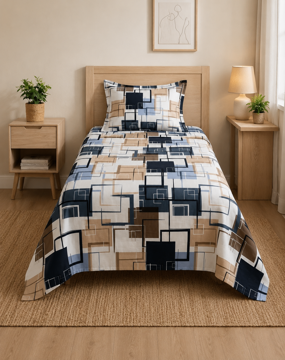 Modern Geometric Printed Bedsheet Set with 2 Pillowcases