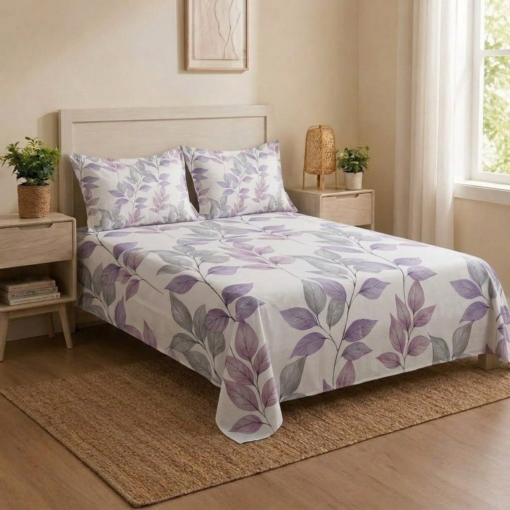 Botanical Print bedsheet for Single & Double Beds with 2 Pillowcases