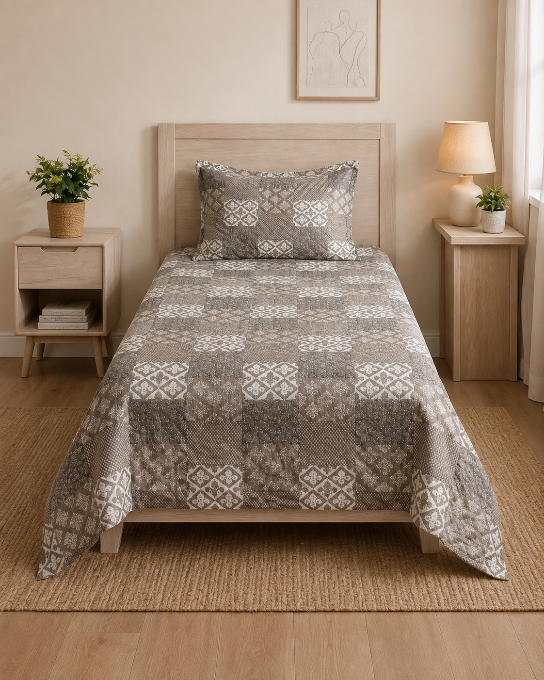 Geometric Printed Bedsheet Set with Matching Pillowcases