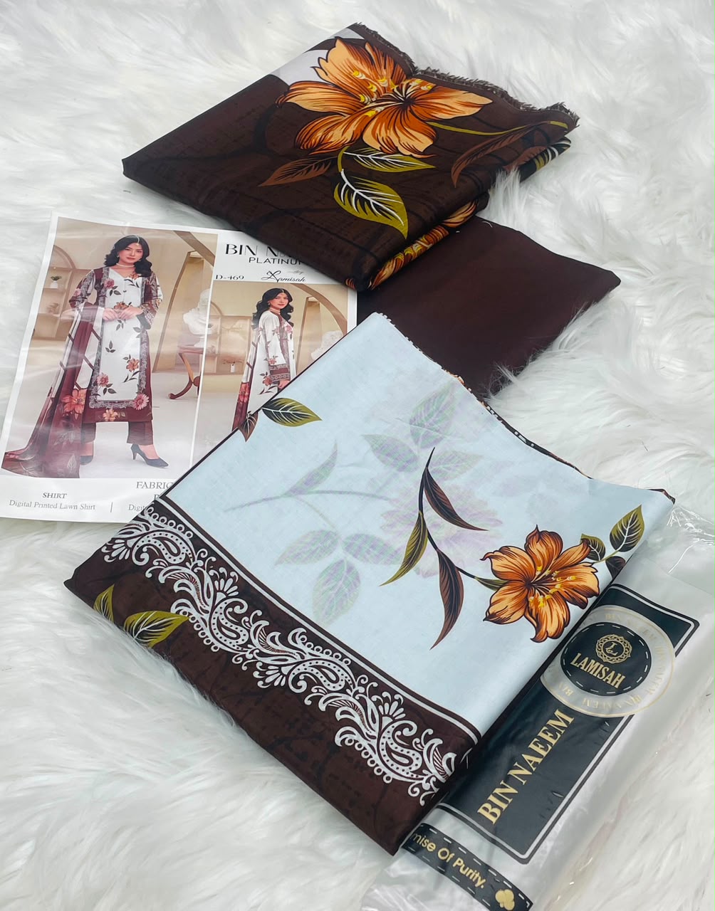 Bin Naeem White Rose 3PC Printed Lawn