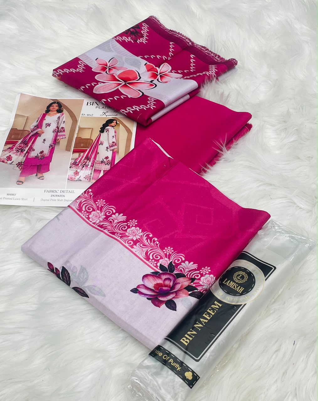 Bin Naeem White Rose 3PC Printed Lawn