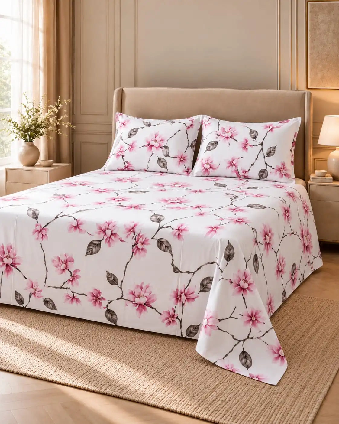 Floral Printed Microfiber Bedsheet & 2 Pillowcases
