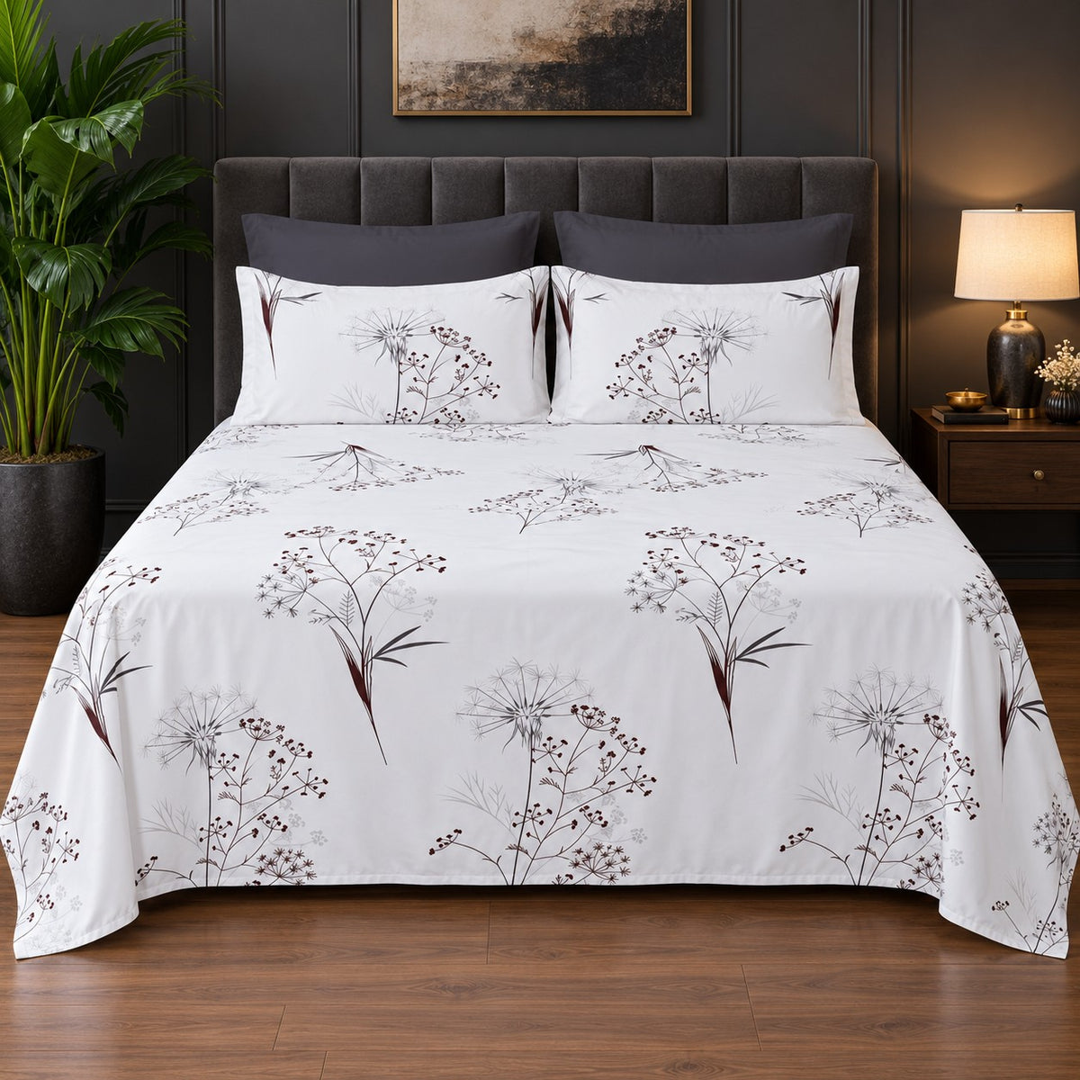 Whimsy Weave Dandelion Print Bedsheet Set on a bed