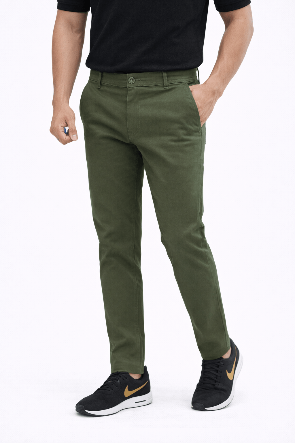 Dark Olive Green Cotton Pant - Smart FitPantGarderobe Clothing