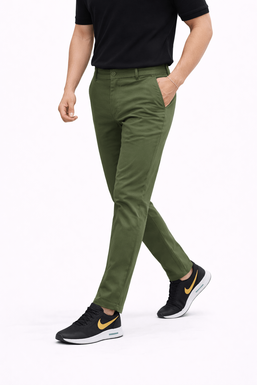 Dark Olive Green Cotton Pant - Smart FitPantGarderobe Clothing