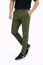 Dark Olive Green Cotton Pant - Smart FitPantGarderobe Clothing
