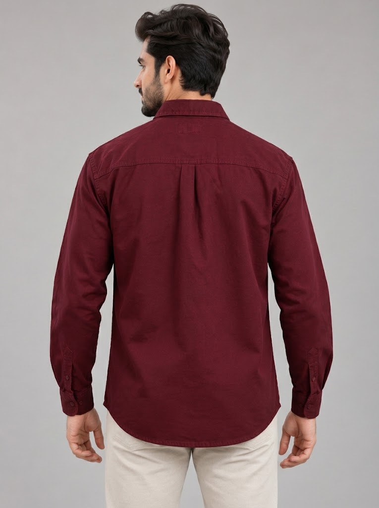 Men's Denim Shirt - Burgundy