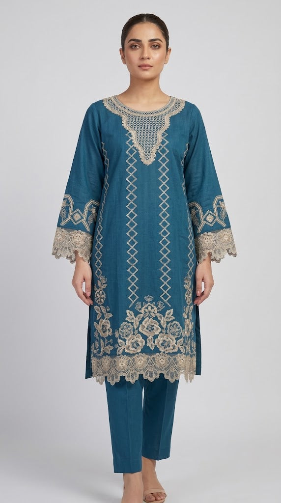 2 Piece Embroidered Stitched Cotton Suit PC - 06