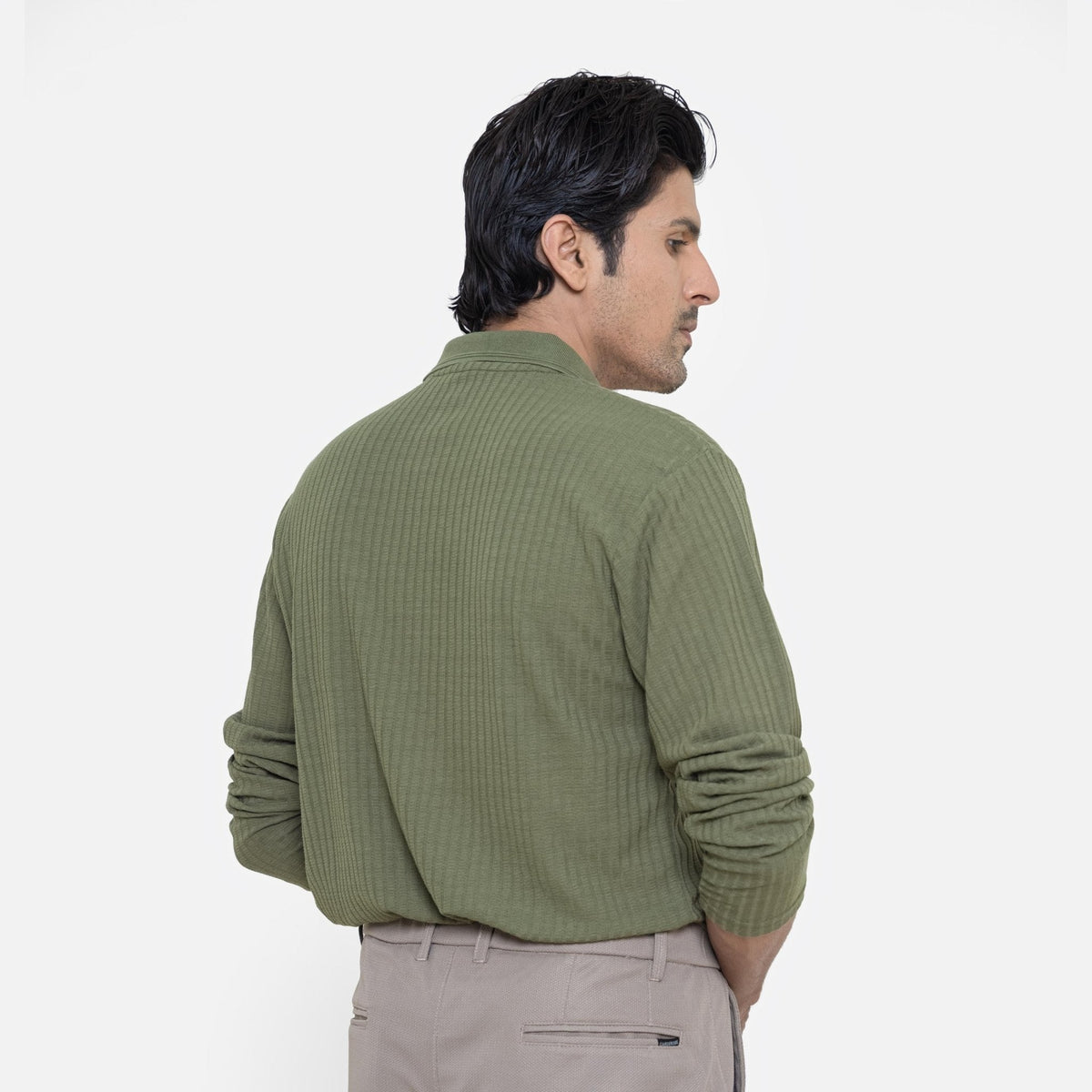 Full Sleeve Matcha Polo Shirt - KnittedshirtGarderobe Clothing