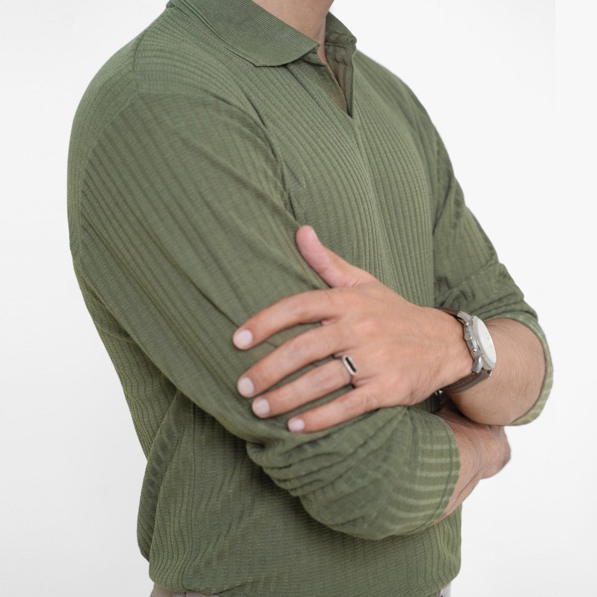 Full Sleeve Matcha Polo Shirt - KnittedshirtGarderobe Clothing