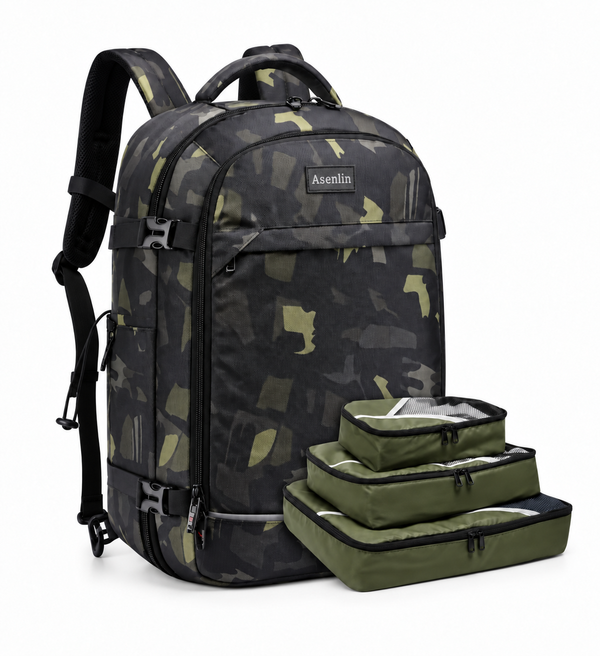 Asenlin 40L Flight Approved Travel Backpack with 3 Packing Cubes, Fits 15.6–17" Laptops