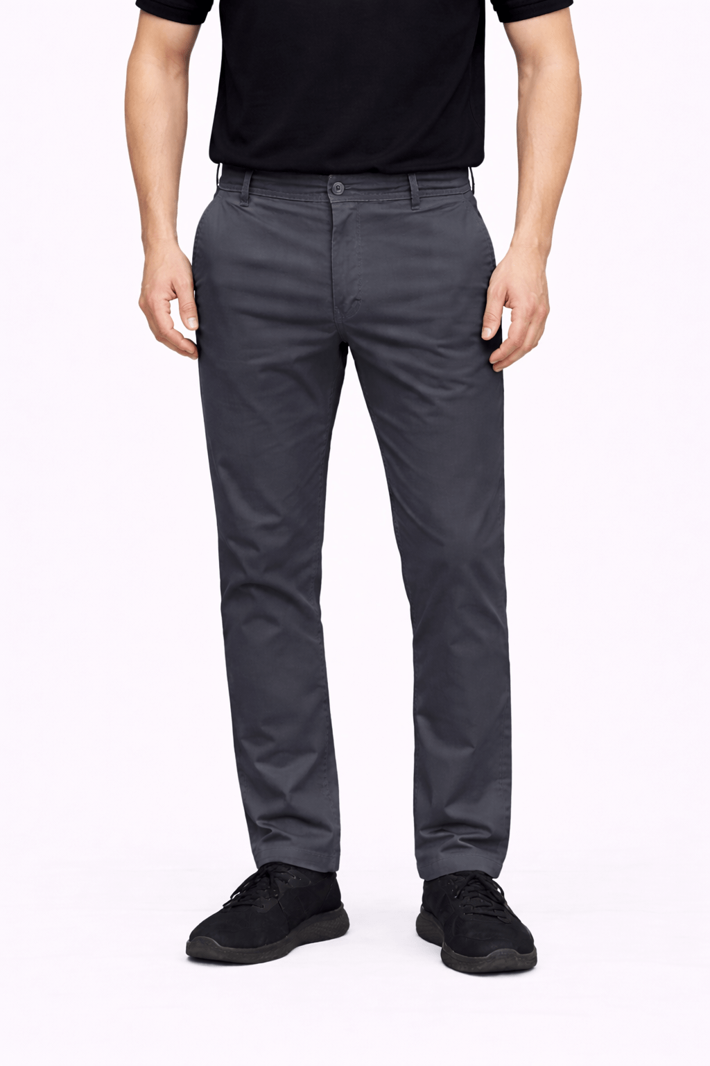 Gray Cotton Pant - Straight FitPantGarderobe Clothing
