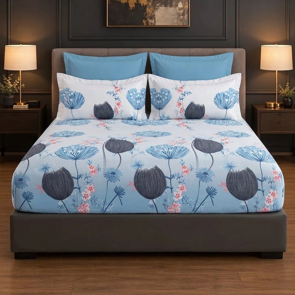 Blue Meadow Print Bedsheet Set