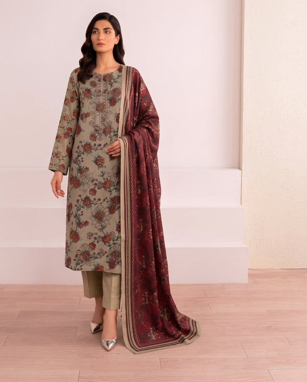 A041 Unstitched Embroidered Khadder Suit - 3 Pc