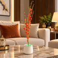 Artificial Red Blossom Flower Plant with White Decorative Pot CH 00326