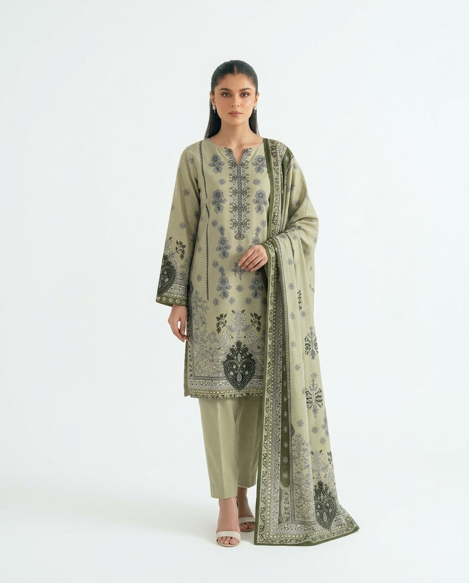 A044 Unstitched Embroidered Khadder Suit - 3 Pc
