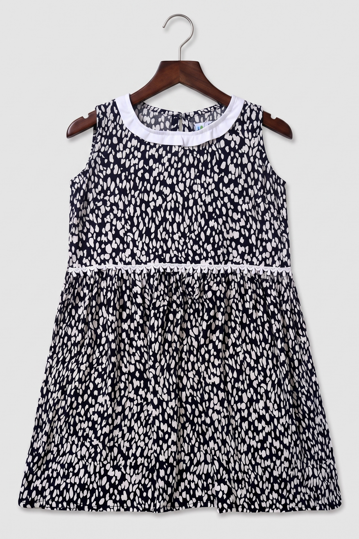 White Doted Black Jacquard Dress