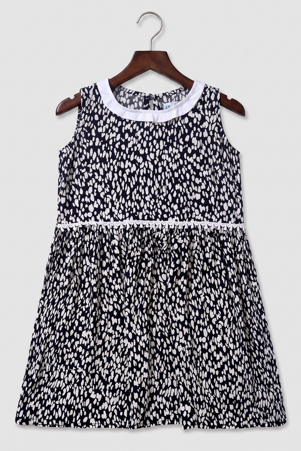 White Doted Black Jacquard Dress