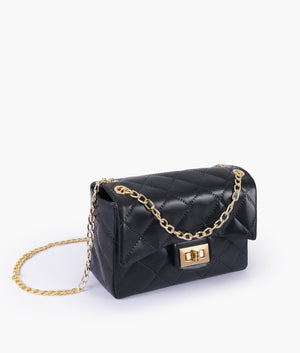 Black Quilted Mini Bag With Chain