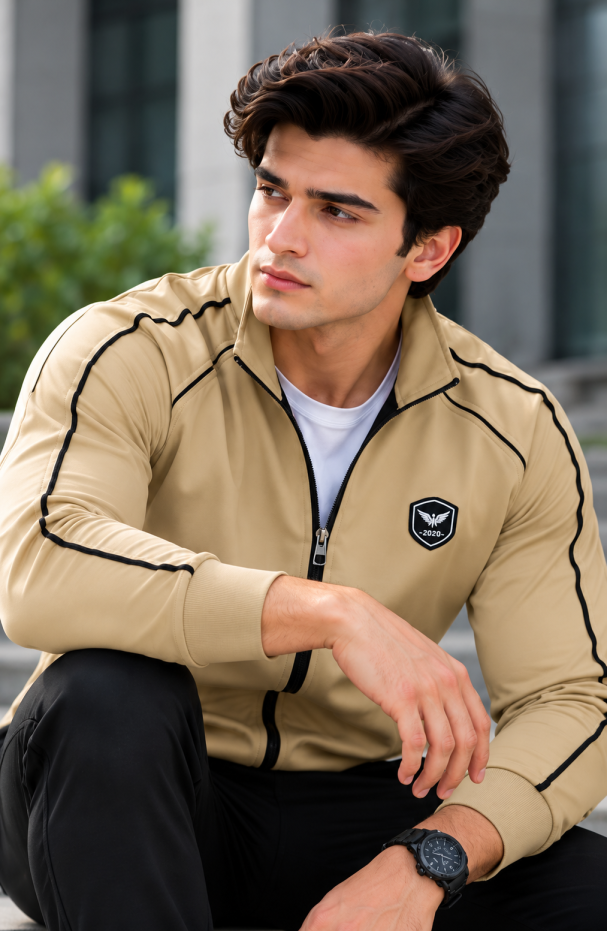 Eternity Men Premium Contrast Piping Zipper Beige