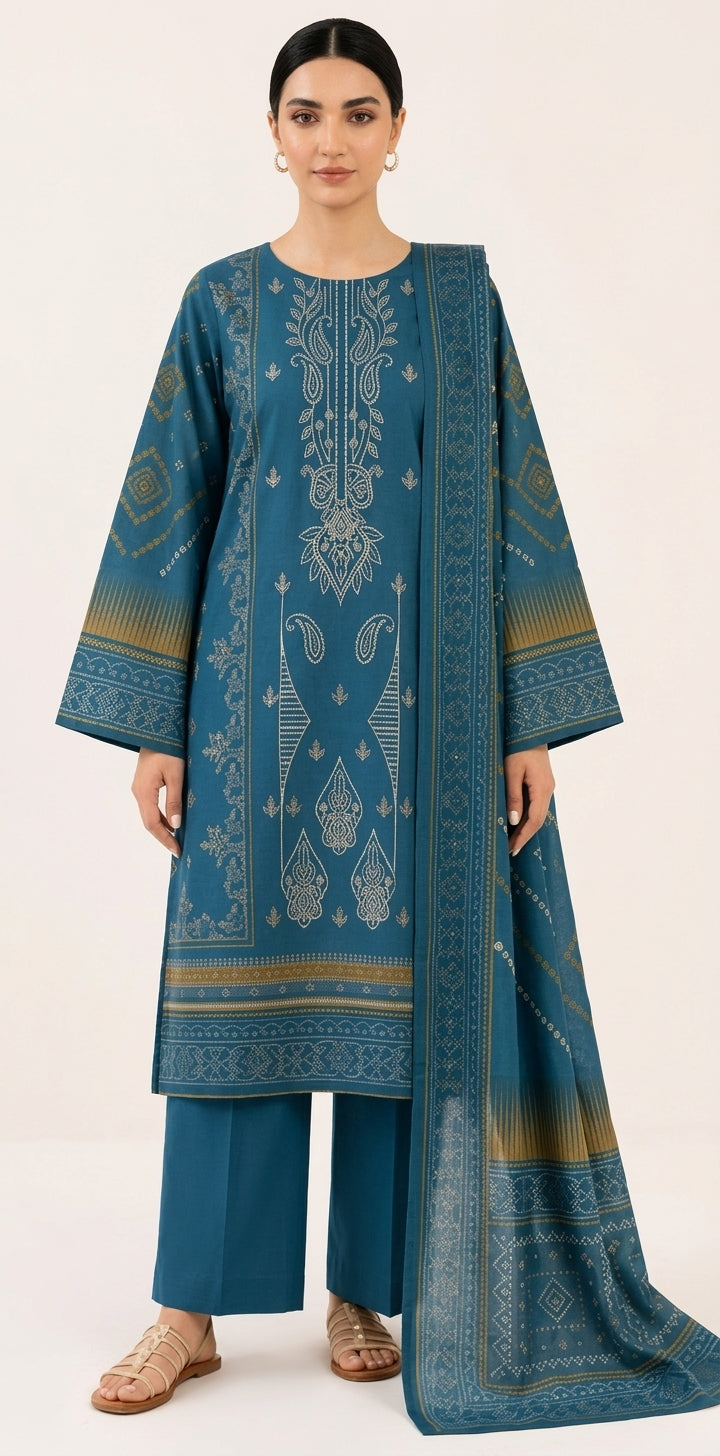 A032 Unstitched Embroidered Dhanak Suit - 3 Pc