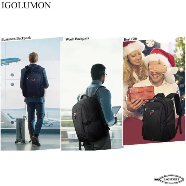 IGOLUMON 17.3" Business and Travel Laptop Backpack for Men and Woman with USB Port, Black