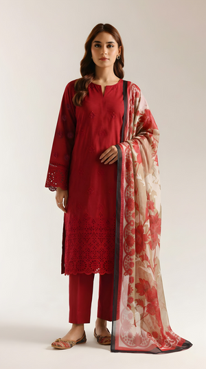 PC  - 081 CHICKENKARI 3 PIECE LAWN UNSTITCEHD SUIT