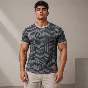 Eternity Men Black and Grey Geometric Pattern T-Shirt