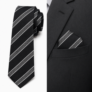 Black Label Diagonal Tie with Pocket Square Set