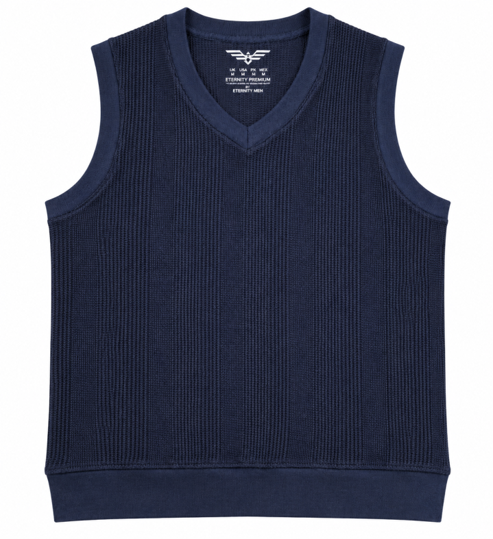 Eternity Men Navy Textured V-Neck Knitted Sweater