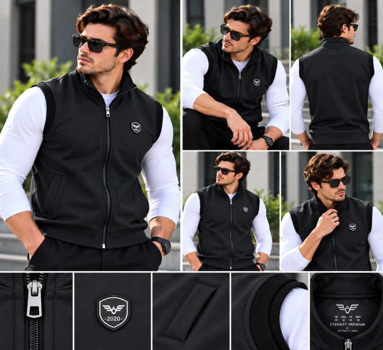 Eternity Men Premium Sleeveless Mock Neck Black Zipper