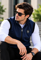 Eternity Men Premium Sleeveless Mock Neck Navy Blue Zipper