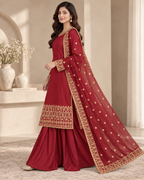 PC-911 Embroidered Silk Kameez with Sharara & Net Dupatta - 3 Pcs